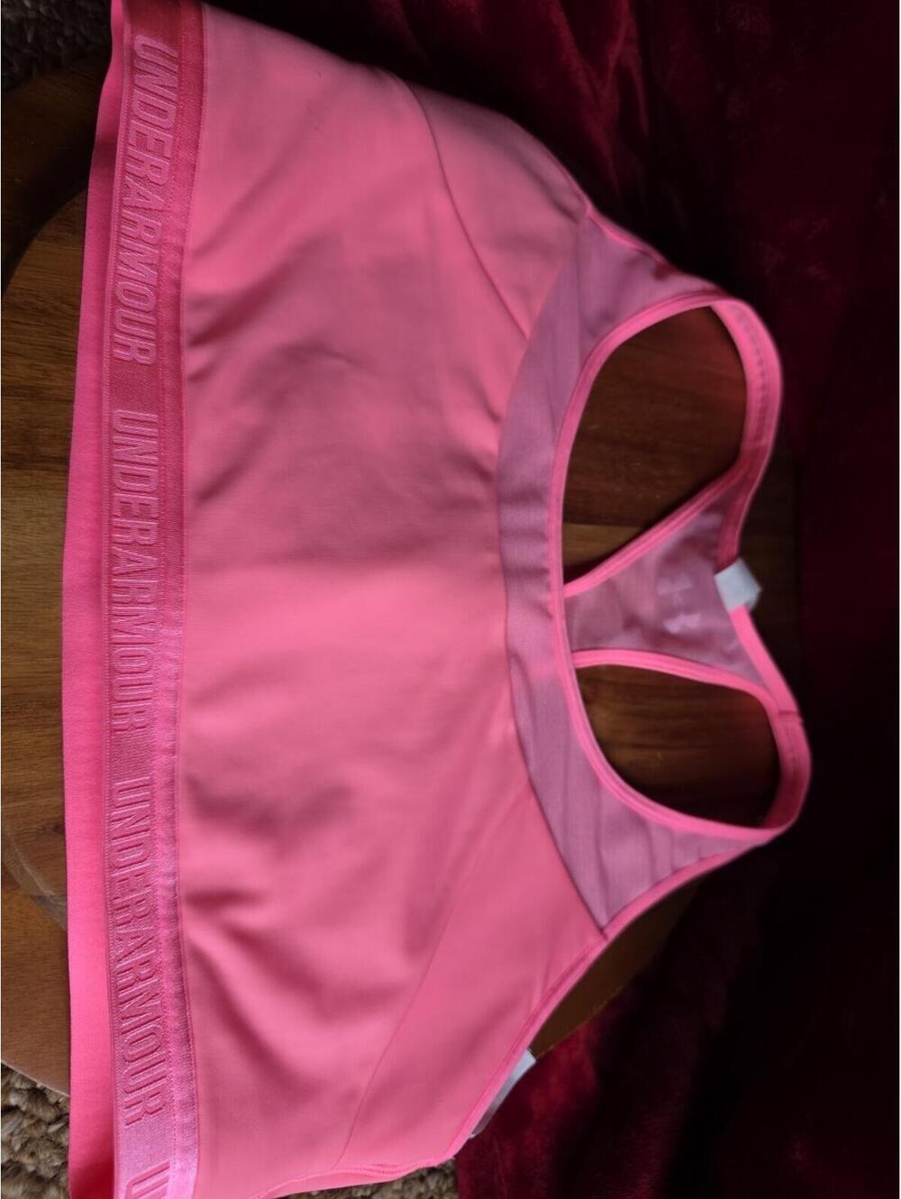 Under Armour Sports Bra Womens XL Pink Breathe Heat Gear Logo Band Workout